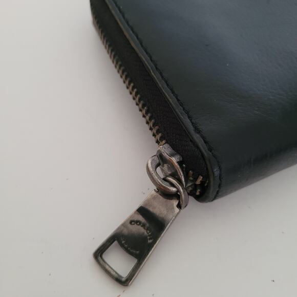 Coach Leather Wallet Solid Black Zip Around Large Clutch Classic Logo - Picture 13 of 13